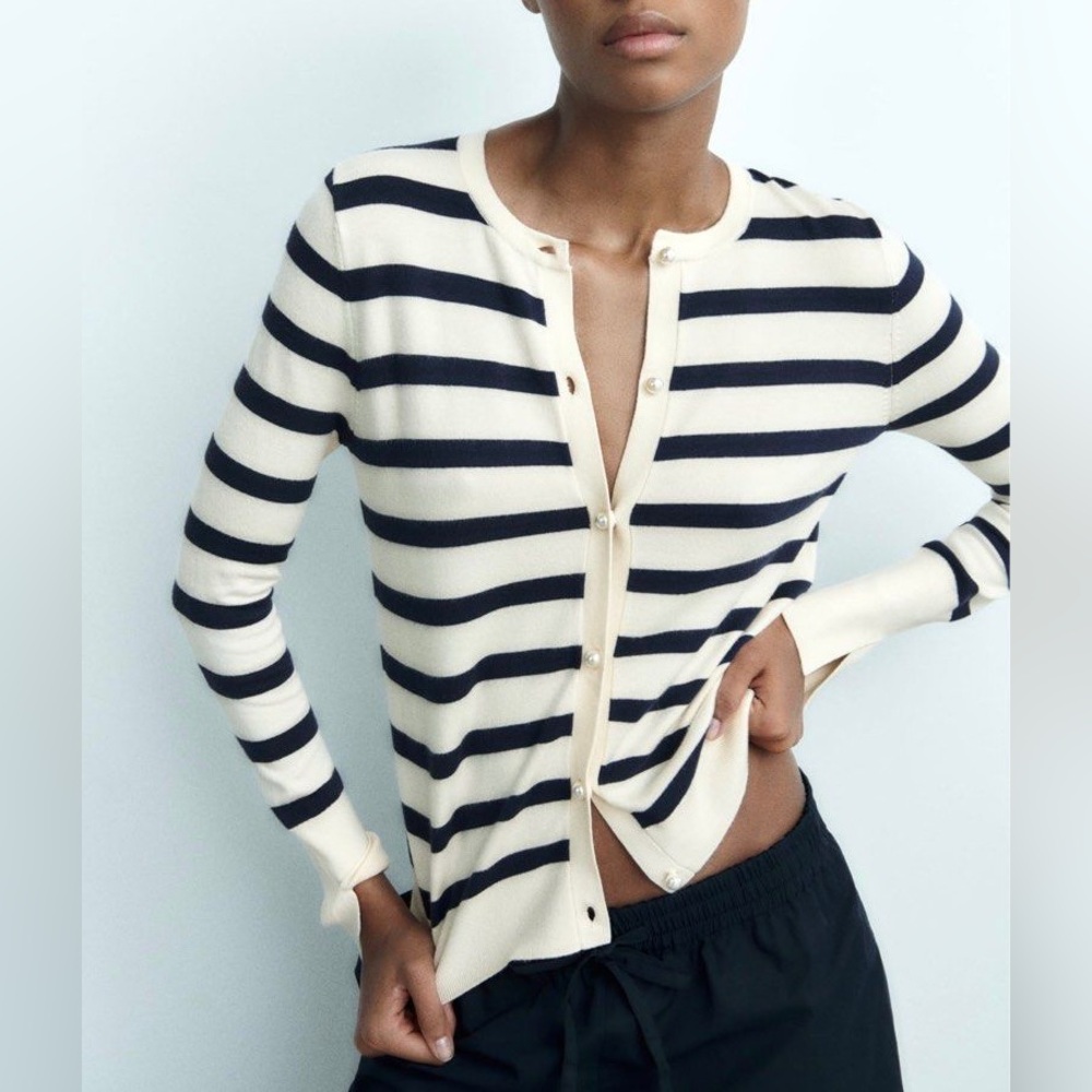 Zara Black and Cream Striped Cardigan